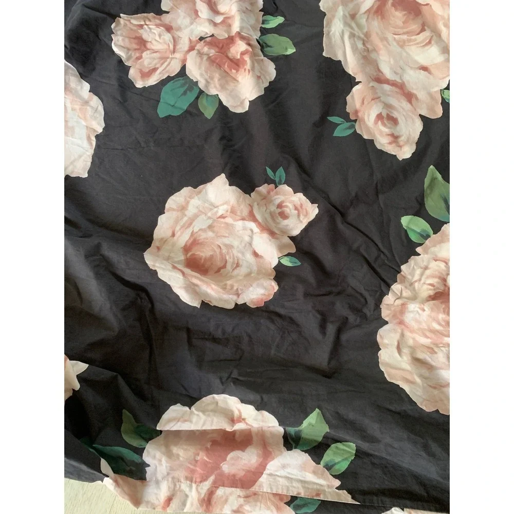 Emily & Meritt for PBteen Twin Duvet Cover Black Pink Floral Rose 100% Cotton